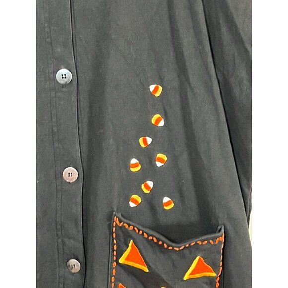 Chaus Jacket L Black Halloween Casual Festive Holiday Granny Preppy Embroidered - Picture 8 of 12